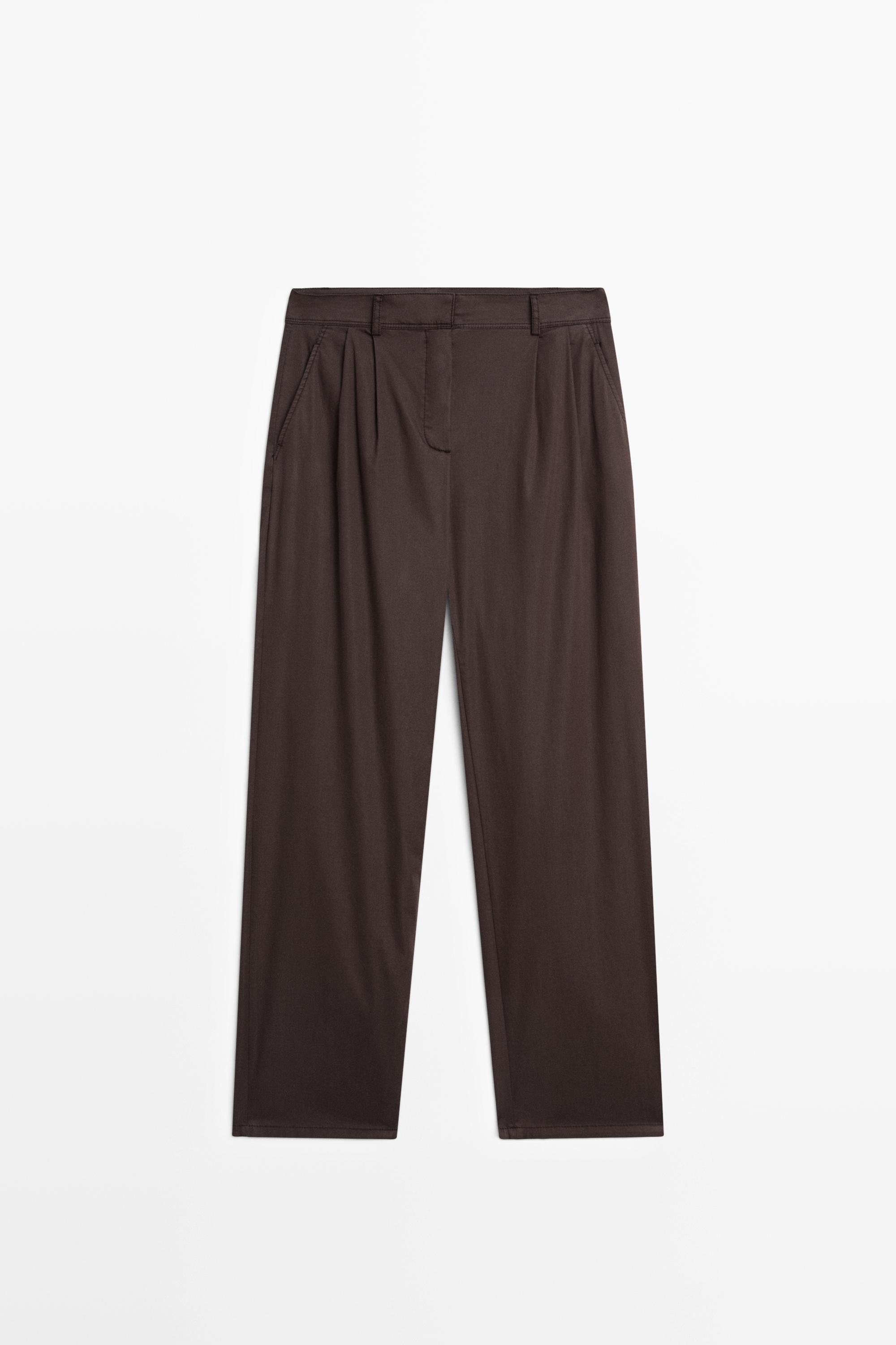 Pantalon à pinces en popeline de coton mélangé